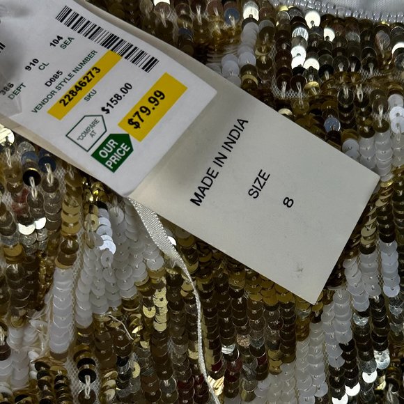 NWT Mini Dress Size 8 | Prelude White and Gold pearl & Sequin Tank Dress. - Picture 5 of 12